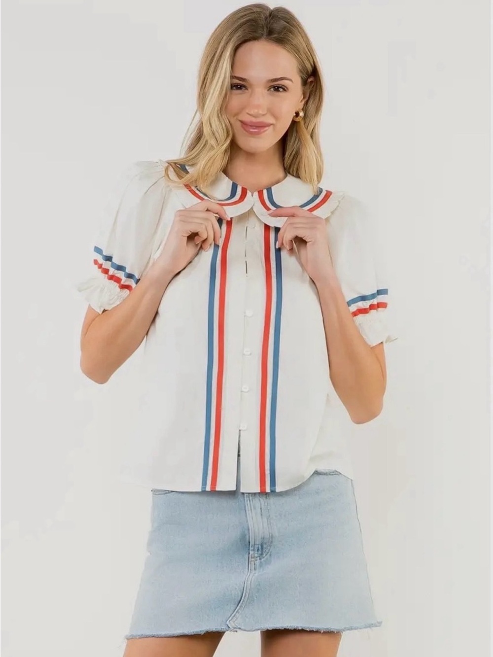 NWT Americana Ribbon Blouses Red White Blue 4th of July Tuckernuck XS S M L - Picture 6 of 7